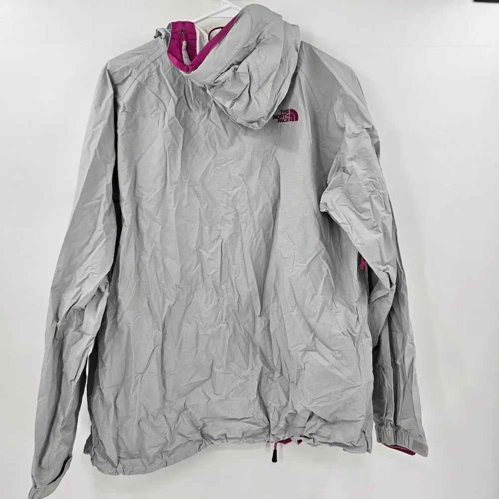 North face large jacket windbreaker gray white full zip long sleeve womens snow